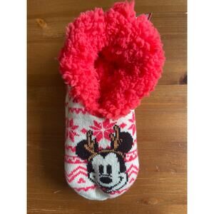 Disney Mickey Mouse Kids Girls Size 9-11 Reindeer Home Slipper Socks NEW Pink
